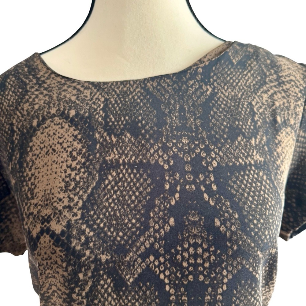 Nicole Miller Women 10 Dress Snake Skin Animal Print Short Sleeve Black Brown - Picture 3 of 6